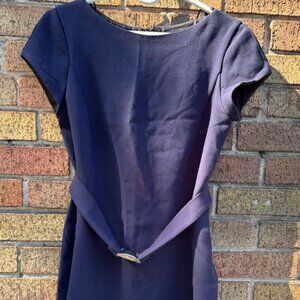 Navy Belted Sheath Dress